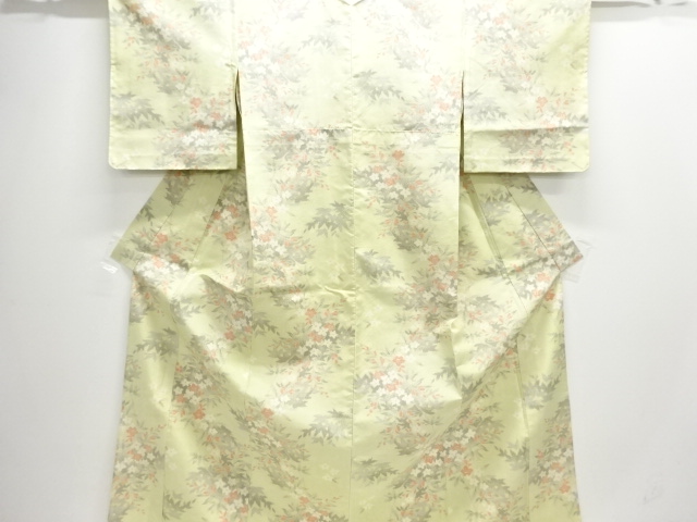 JAPANESE KIMONO / ANTIQUE HITOE KIMONO / SILK / TOKAMACHI TSUMUGI / WOVEN FLORAL PLANTS